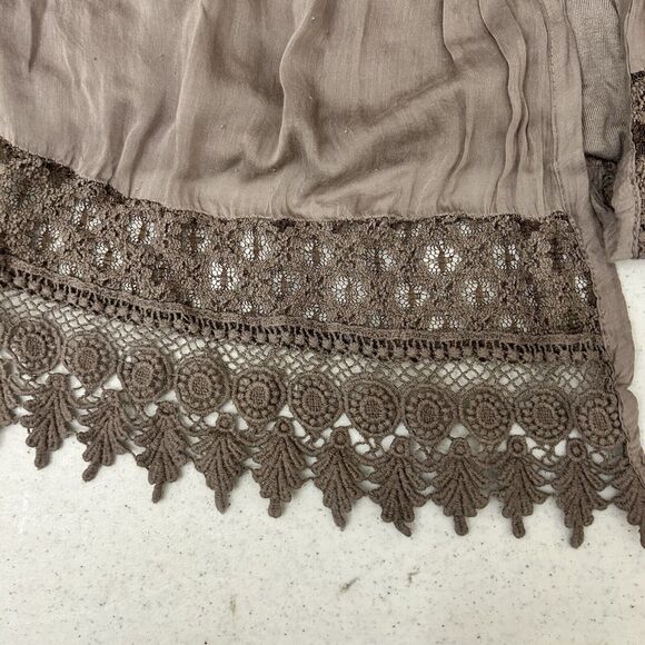 Piazza Roma Top Womens Large Seta Silk Attached Shell Stretch Brown Italian - Picture 12 of 14